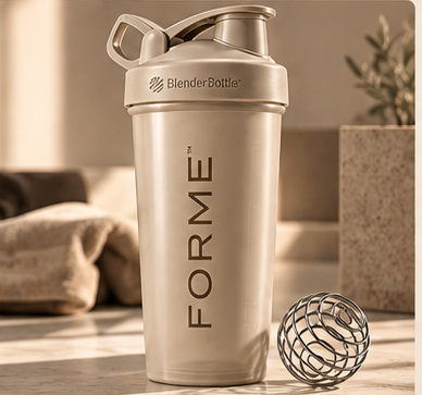 FORME stainless steel BlenderBottle in cream with whisk ball