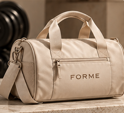 FORME premium duffel bag in cream with embossed logo
